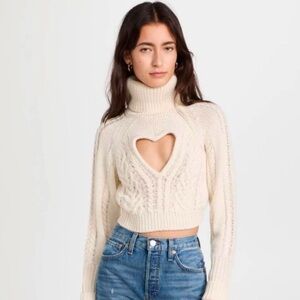 For Love And Lemons Cream Heart Cutout Sweater